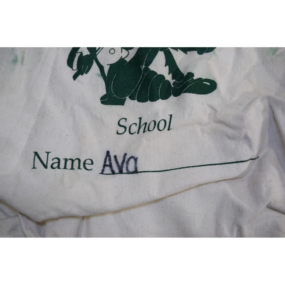 Grasshopper Green Preschool Canvas Tote Bag Ava 13x14 Kids School White Green